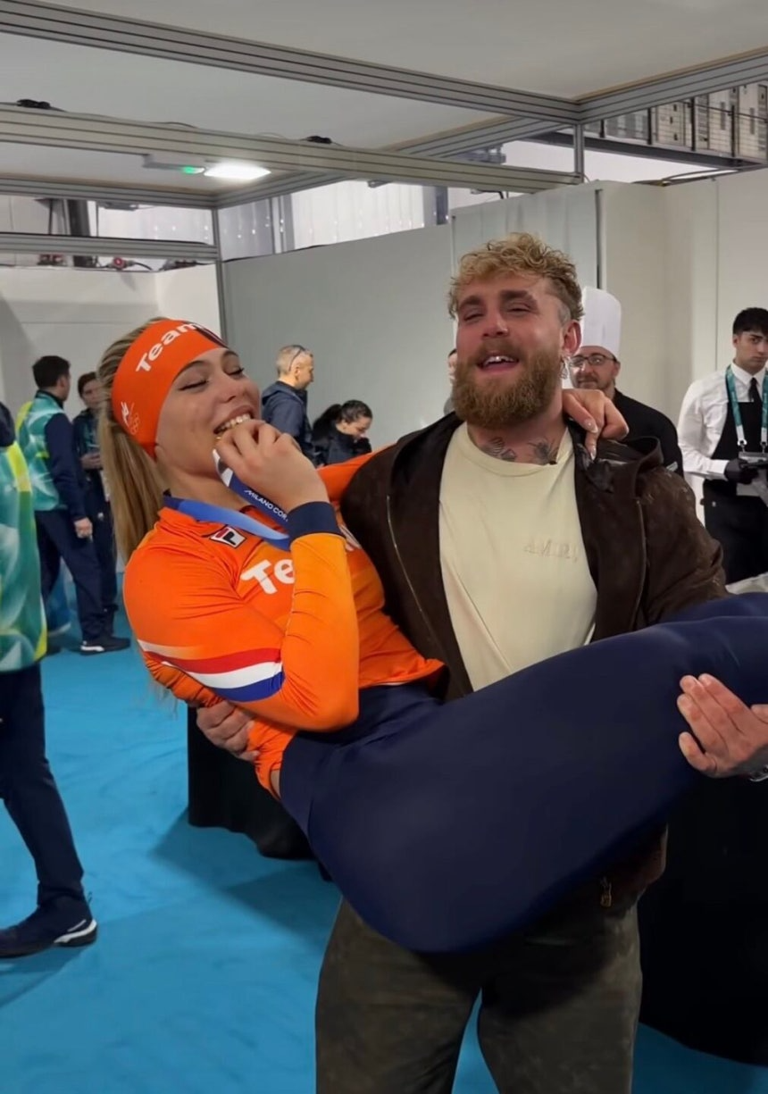 2026 동계 올림픽 여자 스피드 스케이팅 1000m 경기 금메달리스트 유타 레이르담(왼쪽)과 그의 남자친구 제이크 폴./인스타그램 캡쳐